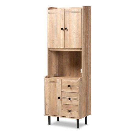 BAXTON STUDIO Patterson Modern and Contemporary Oak Brown Finished 3-Drawer Kitchen Storage Cabinet 182-11282-Zoro